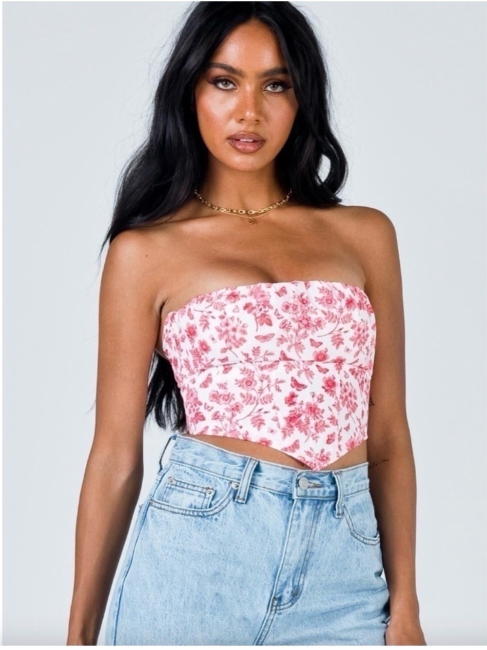 Princess Polly Juliette Bustier Red White Floral Corset Top Strapless Size 4